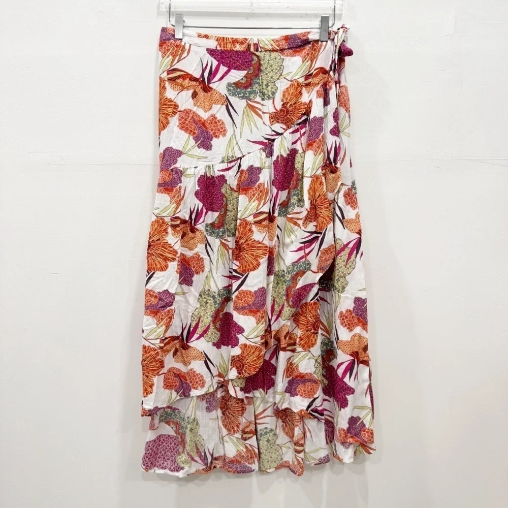 Rachel Zoe Floral True Wrap Skirt Midi Long Bohemian Flowy